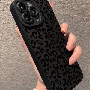 iPhone 14 Pro black leopard print phone case